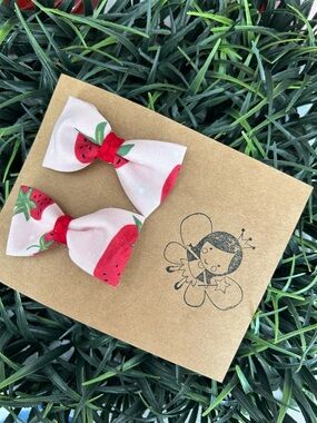 Children’s Handmade Hair Bows Strawberry Print Toddler Girl